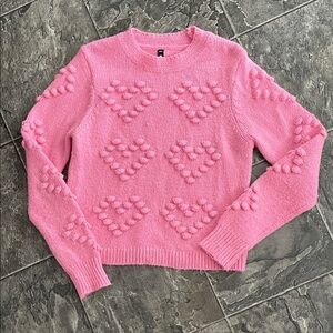 LORD & TAYLOR DESIGN LAB Pink Heart Cozy Knit 3D Sweater Coquette Girly Warm